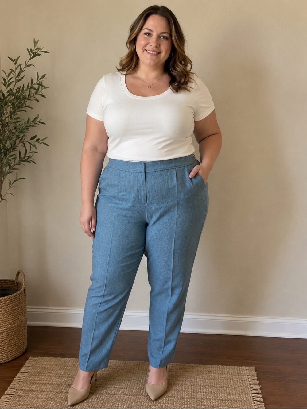 Elie Tahari Sky Blue 100% Linen-Pants
